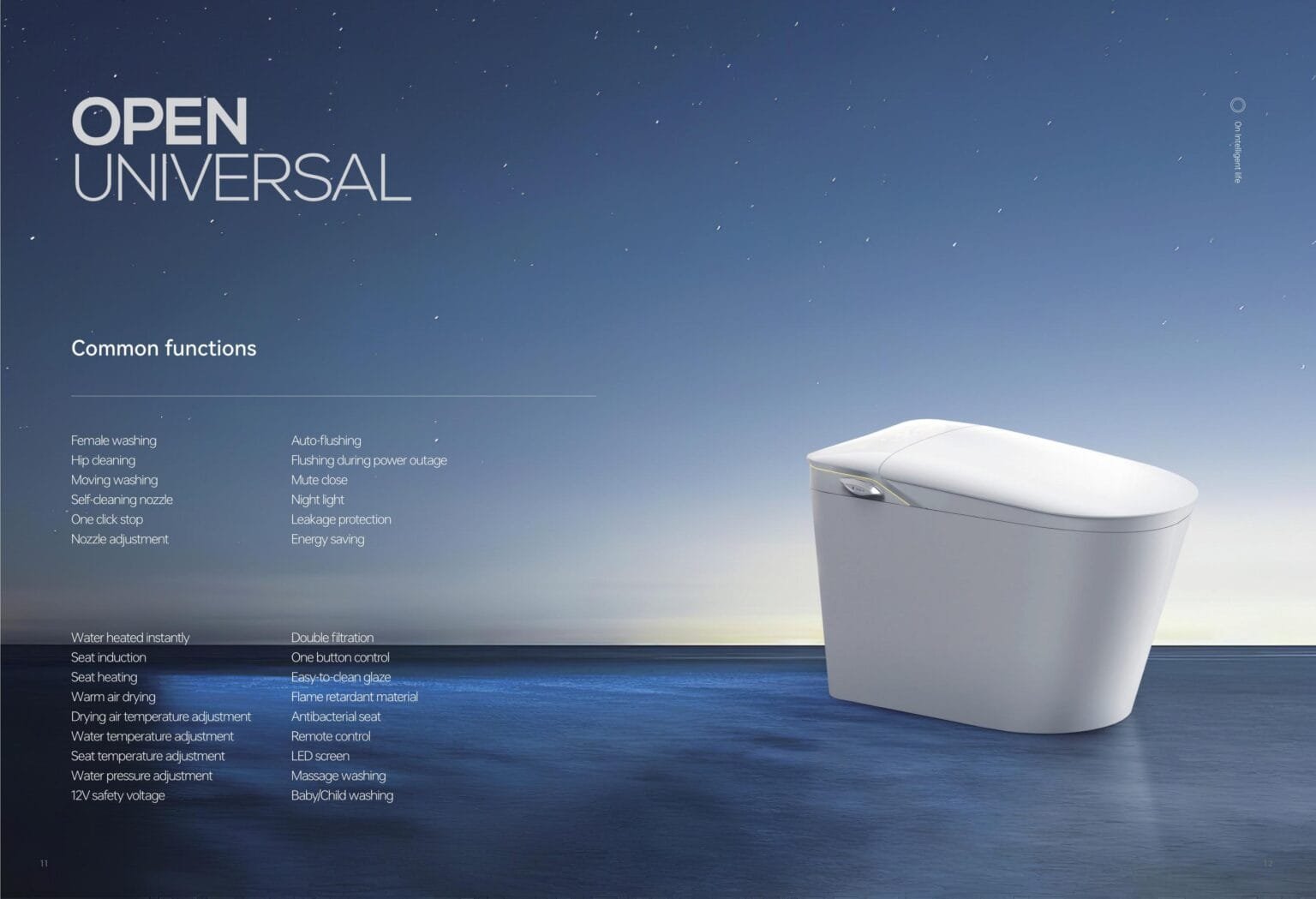 Smart toilet brochure image with a feature list