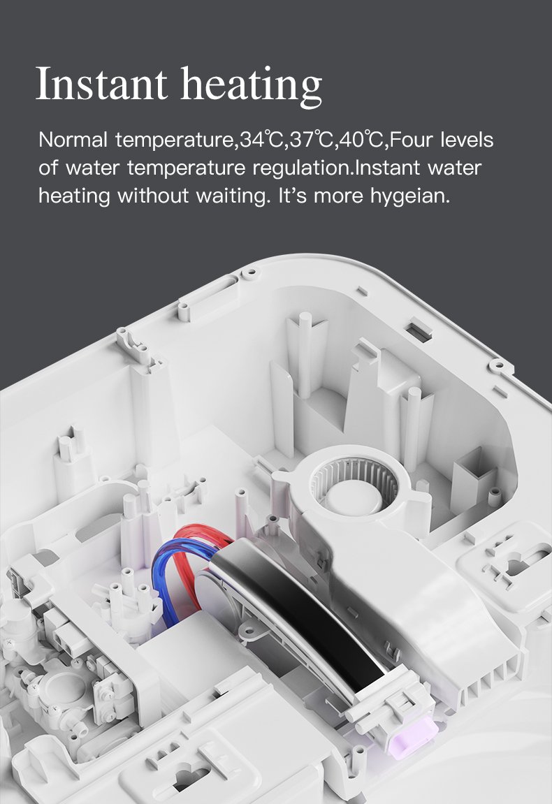 Cross-section of 9CREAT instant heating smart toilet internal structure showing isolated core to prevent bacterial growth