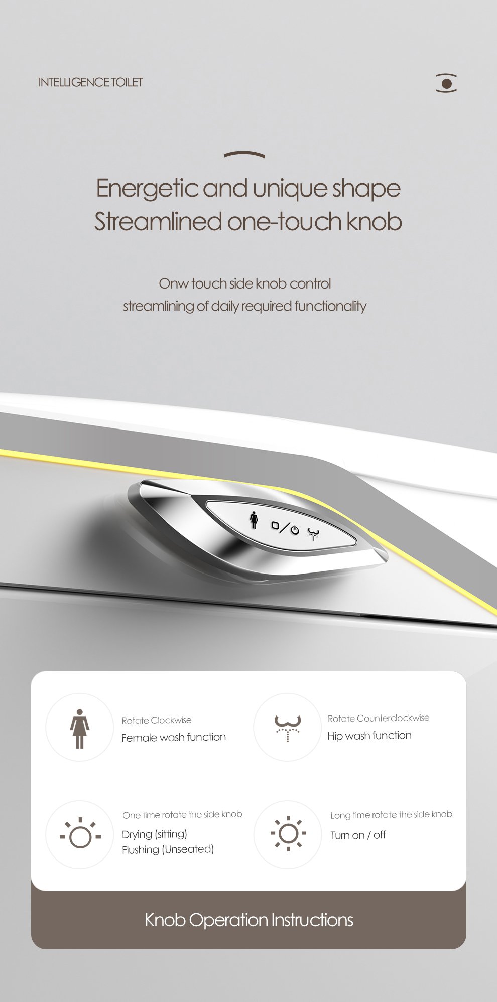 Streamlined one-touch side knob control on the U6 smart toilet for easy daily functionality and flushing.