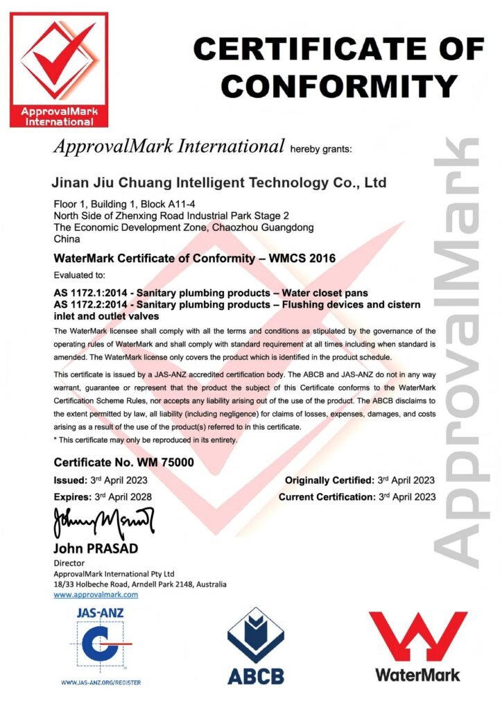 Bathroom water efficiency certificates