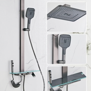 U13 gunmetal shower set with hydropower LED ambient lighting, 4 water modes, and full metal build. Stylish, durable, and energy-free lighting.