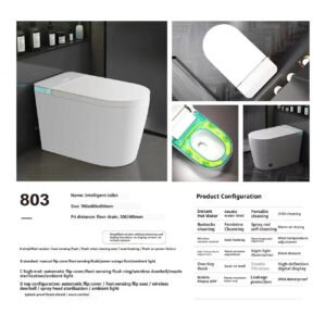 Smart Bidet Toilet 803 with instant heating, dual water-path flushing, warm seat, deodorizer, and intelligent cleaning functions.