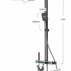 9CREAT U19 shower system with hydropower LED display, 4 spray modes, brass channel, stainless steel rail, and corrosion-resistant gunmetal finish.