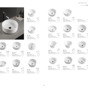 1280°C high-temperature fired square above counter art basin 301 series with stain-resistant glaze.
