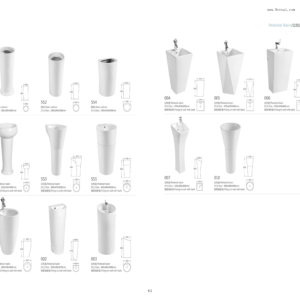 Vitreous china pedestal basins and wall-hung urinals for public engineering bids.