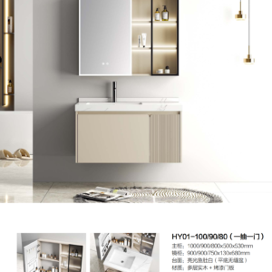 Seamless stone basin vanity HY01 series with glass storage by 9CREAT