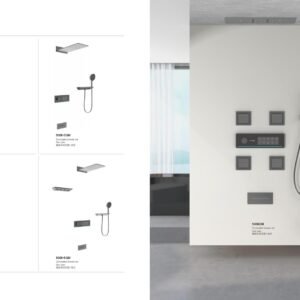 Multi-function concealed shower system catalog featuring 5006 series gunmetal grey models.