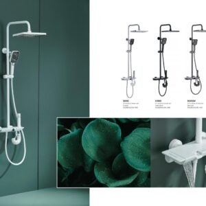 Custom finish options for 9CREAT 8088 series solid brass shower faucets including chrome and matte black.
