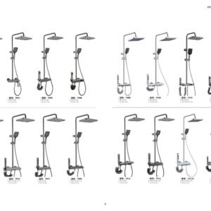 9creat wholesale catalog page 8 featuring exposed shower systems. Complete rain shower sets for B2B bathroom hardware distributors.