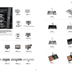 Gunmetal sink catalog page 36 showing 1918, 1921 and 1931 kitchen sinks beside square and linear drains