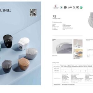 9CREAT R8 colorful smart toilet wholesale specification matrix, showcasing multiple shell colors and pulse massage features for boutique hotels.