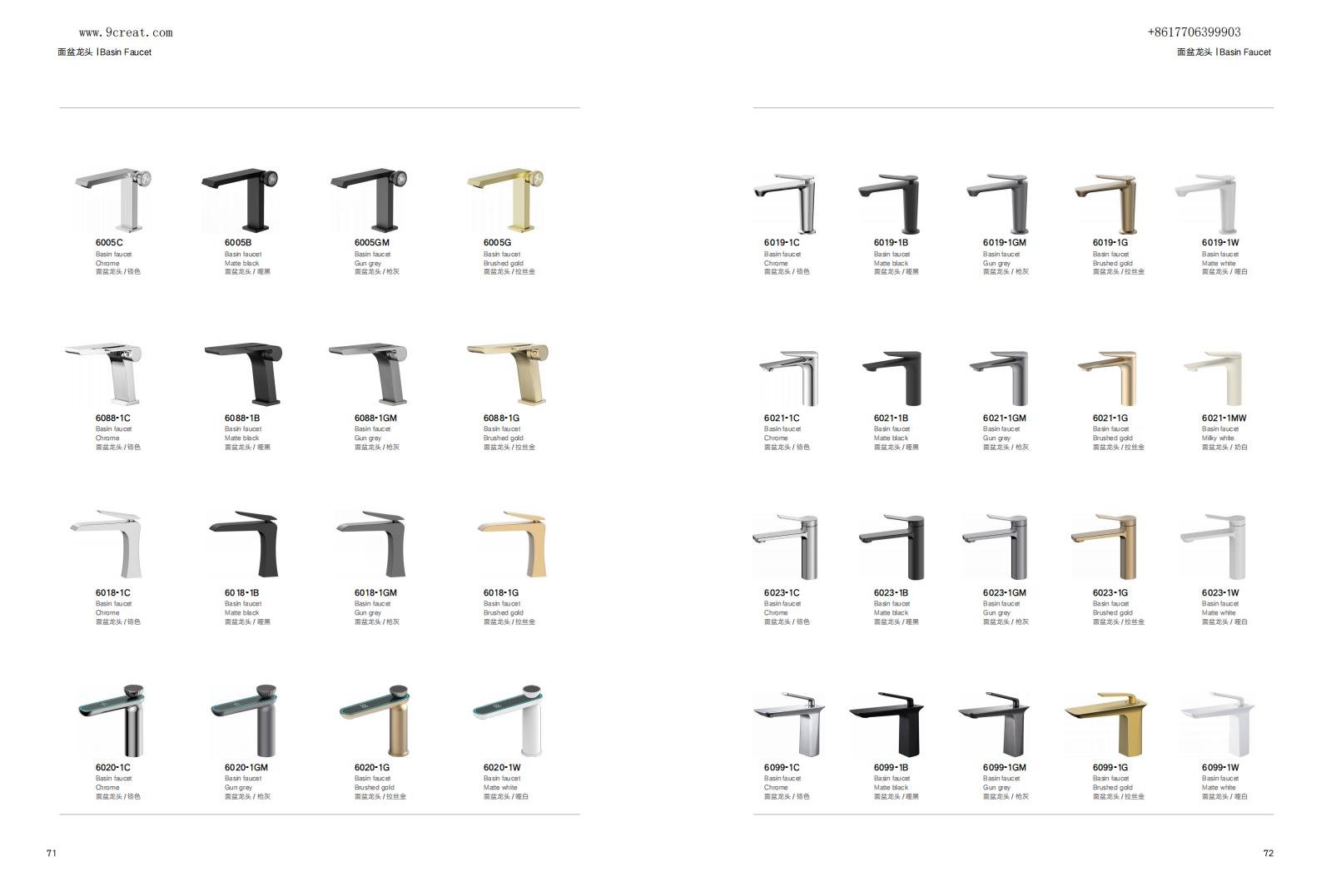 Wholesale bathroom basin faucet comprehensive catalog matrix featuring multiple premium series.