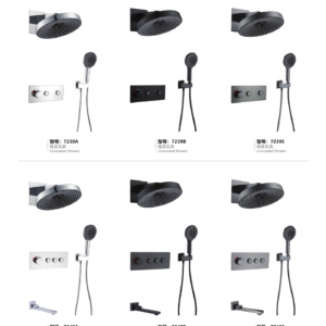Round-head concealed shower sets 7239 and 7240 with horizontal controls and round handsets