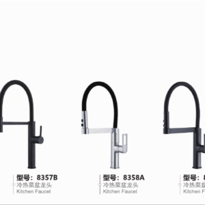 Flexible kitchen faucets 8357 to 8359 with spring-covered and flexible hose arches