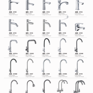 Cold-water taps catalogue with 6150 to 6159 basin designs and 6101A to 6117 curved and twin-spout configurations