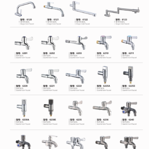 Wholesale quarter-turn taps 6201 to 6255 with hose-tail and multi-connector forms plus single-inlet 6120 to 6123 spouts