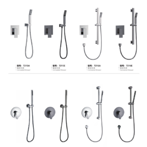 Concealed hand shower sets 7215 to 7218 with square or round control trim and holder or rail options