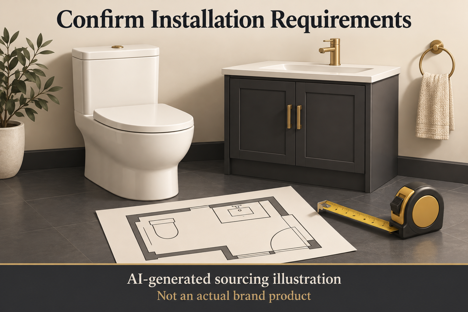 AI-generated bathroom sourcing illustration: confirm installation requirements; not an actual brand product.